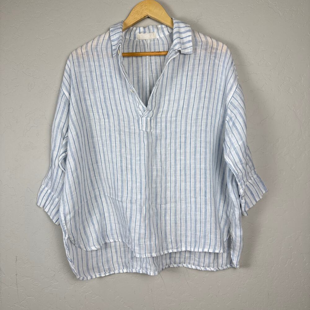 CP Shades Top Striped 3/4 Sleeves Boxy Size Small Oversized Beachy Tunic V-Neck
